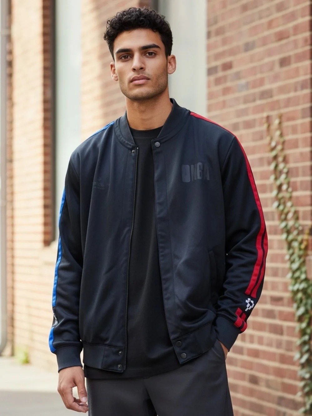 Marcelo Burlon NBA Track Jacket Black Stripe Snap Front Athletic Mens M in GUC
